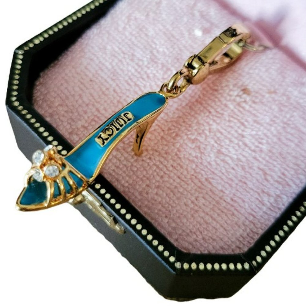 JUICY COUTURE Charm Boudoir Slide YJRU0435 Blue Enamel High Heel Shoe - NIB, NWT